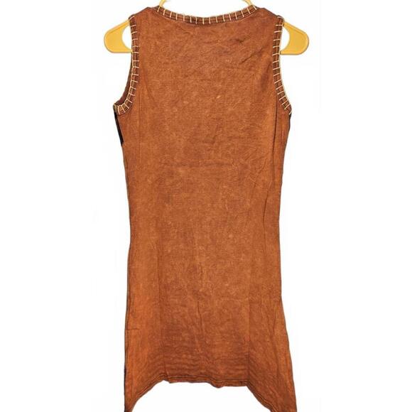 K.P.C. Handmade Bohemian Embroidered Stonewashed Brown/Orange Dress XL - Picture 2 of 9